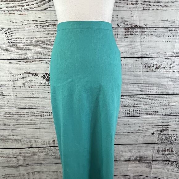 Maggie Barnes Skirt Plus size 34W Aquamarine Green Linen Long Straight Modest - Picture 3 of 13